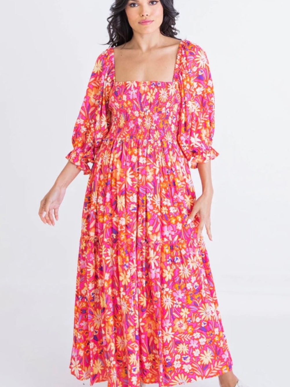 Karlie Floral Smock Maxi Dress